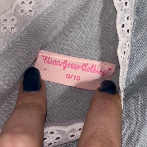 Eliza Grace Clothing Girls Blue Linen Dress Lace Trim Square Neck Maxi Size 9/10 - Picture 3 of 6